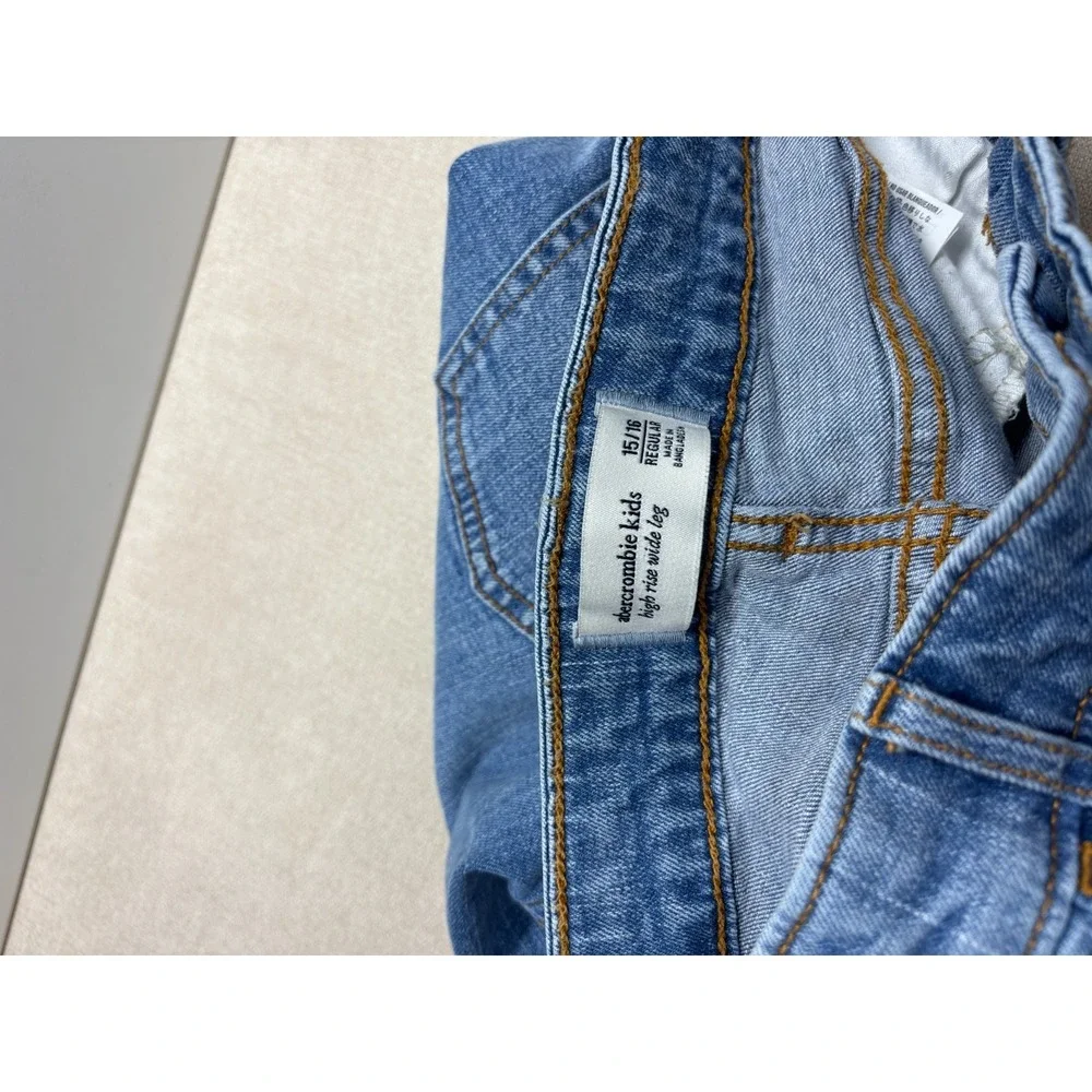 Abercrombie Kids Jeans Girls 15/16 Blue High Rise Wide Leg Denim Bow Crochet